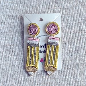 Teacher, pencil, beaded earrings, NWT